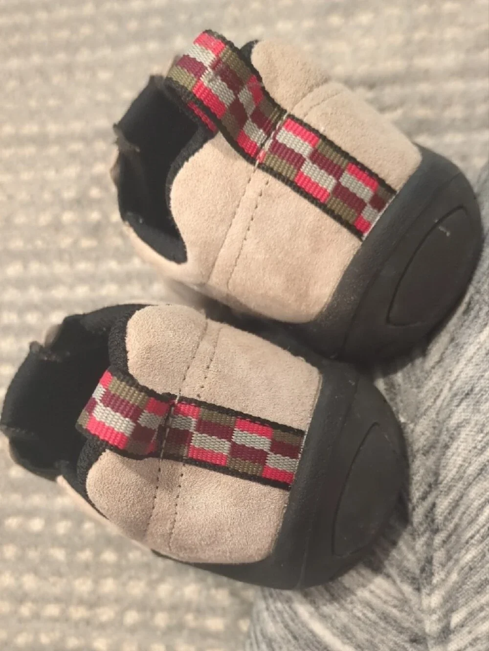 Merrell Kids Beige Slip-Ons with Black Interior and Red Pull Tabs WATERPROOF